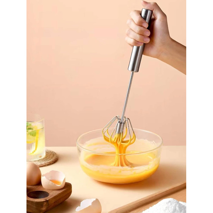 1 piece semi-automatic rotating whisk, stainless steel whisk, kitchen tool