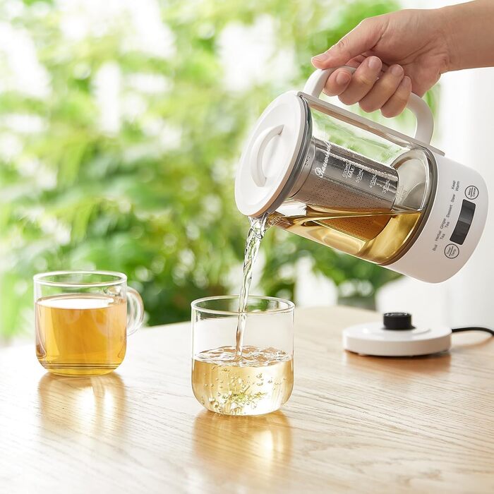 Електричний чайник Glas 0.6L, 500W, регулювання температури 40-75°C, таймер, сенсорне управління, BPA-free, компактний, для кухні/спальні/кемпінгу, для чаю/кави, білий