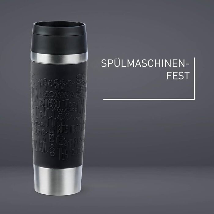 Термокружка Emsa N20220 Travel Mug Classic, 0.5 л, нержавіюча сталь, чорна, з кришкою Comfort-Verschluss, 6 год гаряча, 12 год холодна, 100% герметична, для подорожей