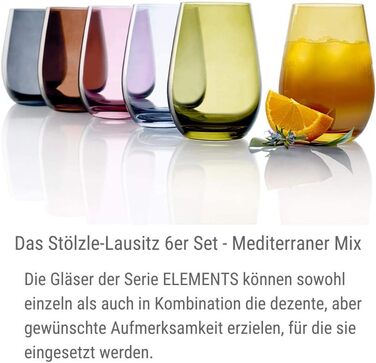 Stölzle Lausitz Water Glasses Set Elements Mediterranean Mix 465 ml to the brim / Set of 6 Water Glasses Dishwasher-safe, high break resistance / Drinking Glasses Set Crystal Glass / Juice Glasses Set