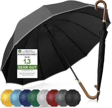 Стійкий до вітру парасолька: великий парасолька Ø120см з відбиваючим краєм, 12 спиць, з чохлом - для чоловіків та жінок, оливковий (чорний)