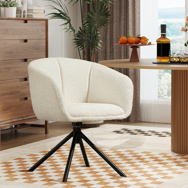 HOMCOM Armchair Lounge Chair with Armrests, 360° Swivel Function, Linen-Look, Swivel Chair with Metal Legs, for Living Room, Bedroom, Cream White | Aosom
