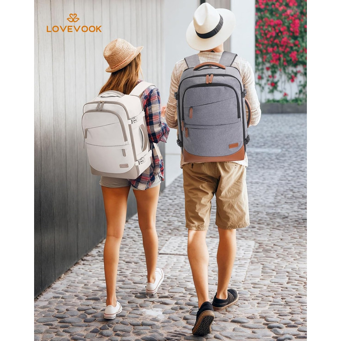 LOVEVOOK Рюкзак для ручної поклажі 40л, для подорожей, з відділенням для ноутбука 17.3 дюймів, з вологостійким відділенням, 45x36x20 см, бежевий/хакі