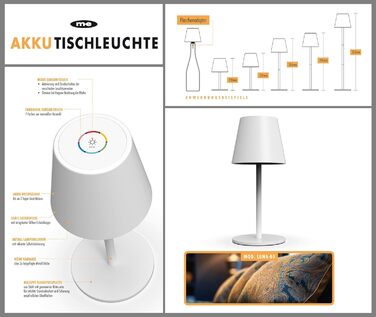Настільна LED лампа LUNA-80-W з акумулятором, диммування, сенсорне управління, 7 кольорів, 5200mAh, 8-72 год роботи, регулювання висоти (5 рівнів), 3 шт. в упаковці