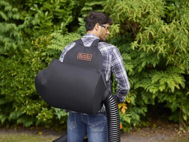 Електричний садовий пилосос-воздуходувка Black+Decker 3-в-1 BEBLV290, 2900 Вт, з подрібнювачем, 315 км/год, 55 л мішок-рюкзак, для терас, доріжок, під'їздів