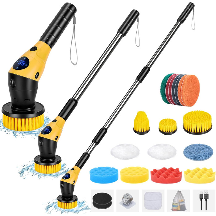 WADEO Electric Cleaning Brush, 17-in-1 Electric Cleaning Brush with Interchangeable Brush Heads and Adjustable Handle, Electric Scrub Brush for Bathroom, Kitchen, Car, Tiles, Floor