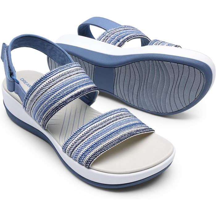 Сандалі жіночі DREAM PAIRS для піших прогулянок, блакитні, розмір 40.5 EU, легкі, з м'якою устілкою та низьким каблуком