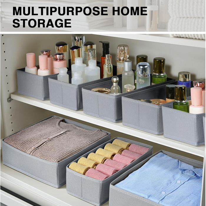 Drawer Organizers - Foldable Underwear Organizer Storage Box Fabric 16 Pieces Closet Organizer for Clothes, Socks (Light Gray)