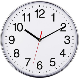 Plumeet Extra Large Silent Wall Clock, 40.6cm Soundless Non-Ticking Quality Black Quartz Wall Clock Decorative Home/Kitchen/Office/School Clock, Easy to Read (White) (Silver, 30 cm)