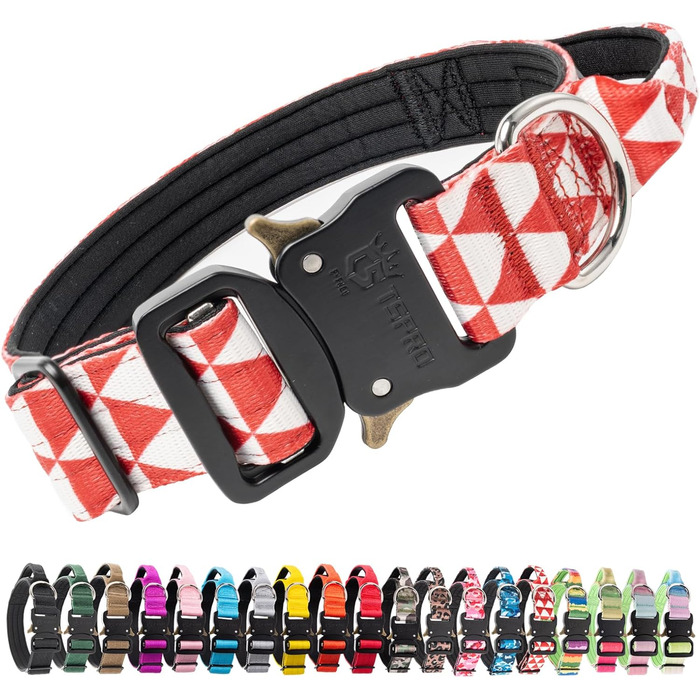 Преміум нашийник для собак TSPRO з ручкою, тактичний, важкий, швидкозастібачний, для собак середніх та великих порід (L), з ручкою розміру L (регульований 44.5-62.2 см), геометричний дизайн