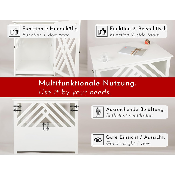 Дерев'яний вольєр для собак, 90x60 см, білий - ідеально для дому та квартири