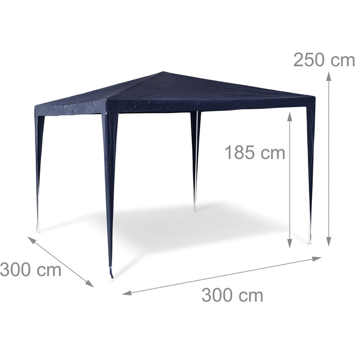Relaxdays Gazebo Tent HBT: 2.5 x 3 x 3 m Garden Gazebo with square footprint and 100% PE roof Party tent for festivals or celebrations Pavilion with steel frame, pavilion, white (Blue)