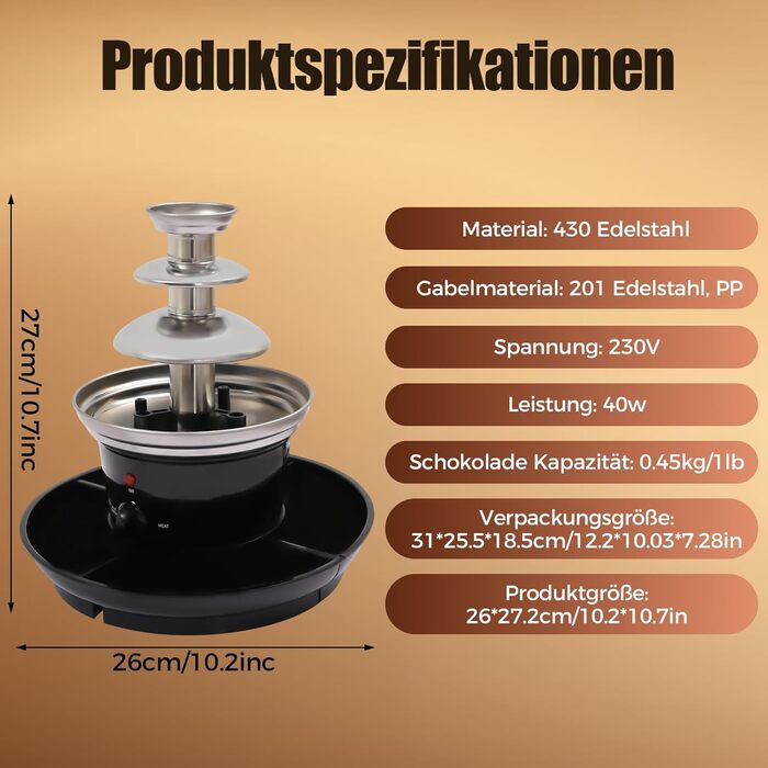 Електричний шоколадний фонтан на 3 яруси з функцією плавлення, 40W, ємність 0.45 кг, з нержавіючої сталі, для вечірок, днів народжень, весіль