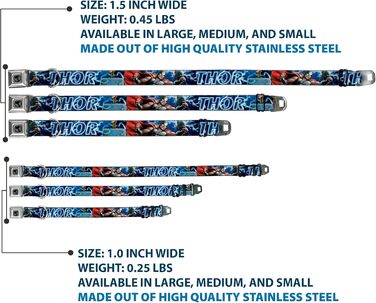 Нашийник для собак з кріпленням на ремінь безпеки, Avengers Thor, Поза з молотом, Галактичний синій та білий, 38-66 см, ширина 2.5 см, підходить для великих собак