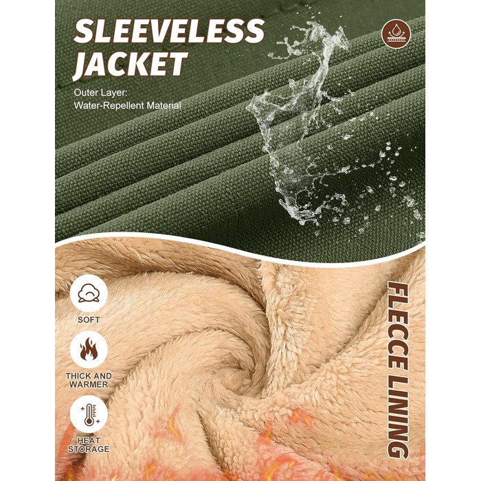 Xnova чоловіча зимова жилетка з підкладкою Thero Sherpa, тепла флісова жилетка, зимова куртка, жилетка для полювання, робоча жилетка, флісова жилетка для активного відпочинку з коміром-стійкою (Зелений, M)