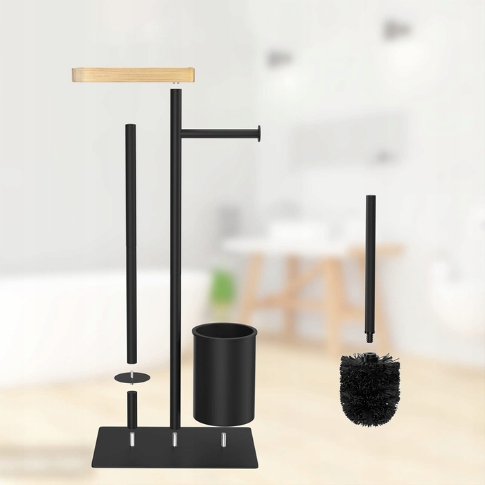 Набір для ванної кімнати: підставка для туалетного паперу з полицею та йоржик для унітаза, чорний метал, Interior