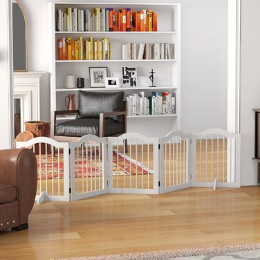 Парапет для собак PawHut, 5 секцій, 261.5 x 61 см, розкладний, з дверцятами, білий