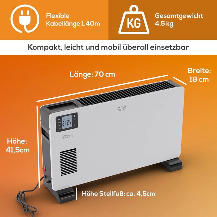 Електричний конвекторний обігрівач Tronitechnik® KH-102, 2.3kW з таймером та термостатом, 3 режими нагріву