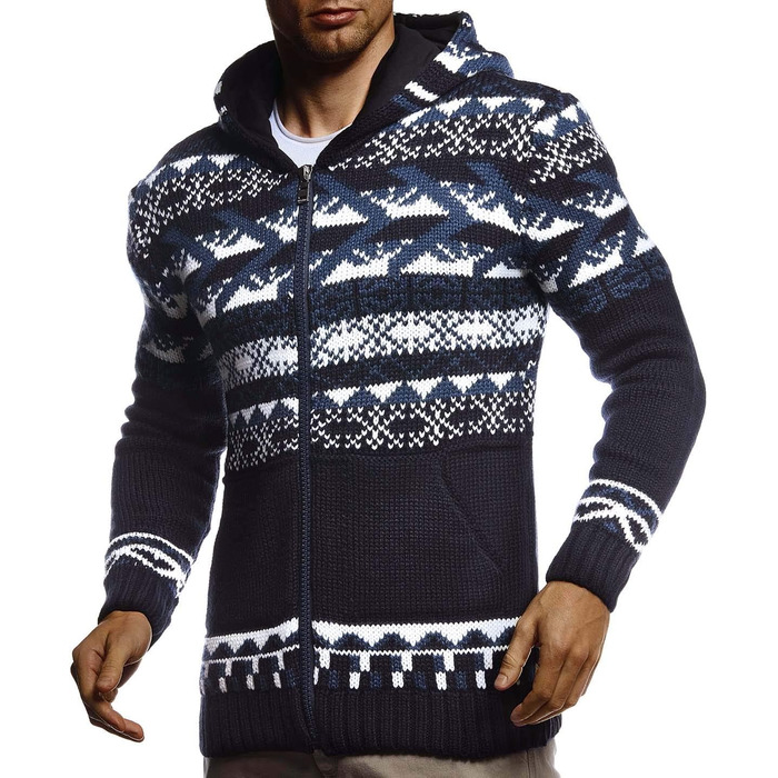 Чоловіча в'язана куртка Leif Nelson з капюшоном, норвезький стиль, чорна зимова куртка, тепла куртка з капюшоном, чоловіча куртка для зими, грубий в'яз, Slim Fit, LN20756 (M, Синій)