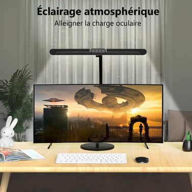 LED настільна лампа 72 см з регулюванням яскравості, денним світлом, підставкою та підсвічуванням, поворотна для офісу та дому, автоматична лампа для роботи та малювання (білий/чорний)