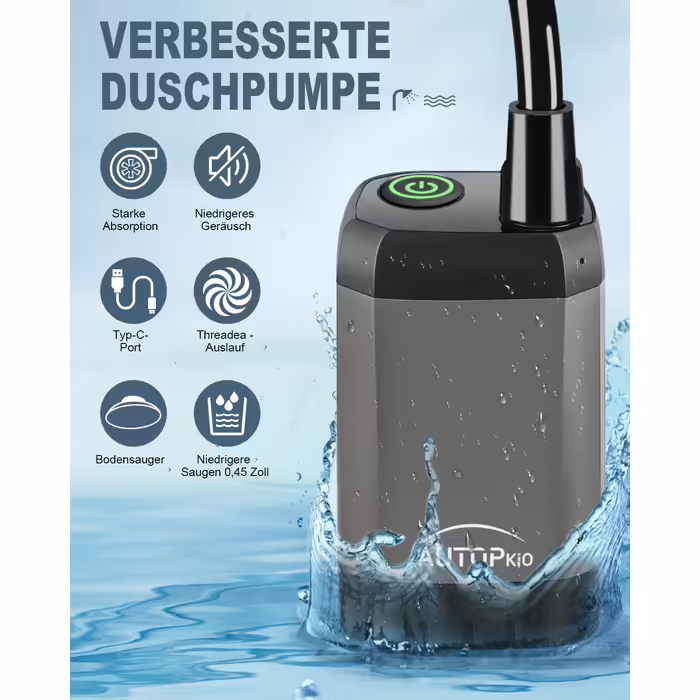 Портативний душ AUTOPkio для кемпінгу з акумулятором 6000mAh, цифровий дисплей, переносний насос для кемпінгу, подорожей, домашніх тварин і надзвичайних ситуацій
