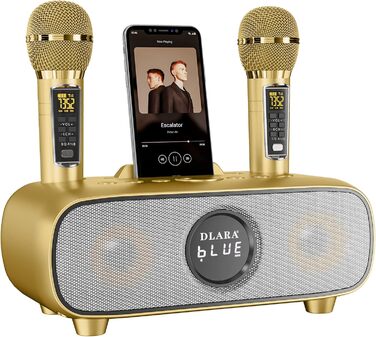 Караоке машина DLARA Upgrade з Bluetooth, USB, TF-карта, AUX, 2 UHF мікрофона та PA-системою (синій, Gold Pro)