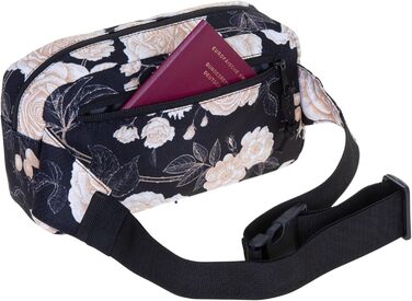 Сумка на пояс (фенні-пак) для жінок та чоловіків, велика, чорна з квітковим принтом, 13021
