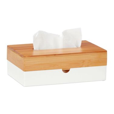 Relaxdays White Towel Box with Bamboo Lid