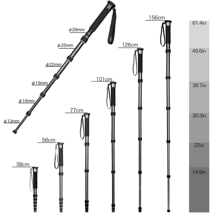 Штатив Koolehaoda з вуглецевого волокна, 6-секційний, портативний, компактний, максимальне навантаження 10 кг – MP286C (Чорний)
