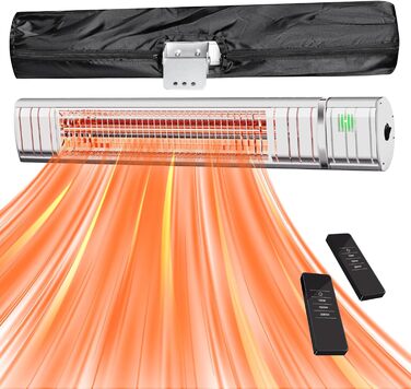 Інфрачервовий обігрівач для тераси 2000W, електричний, 3 режими, IP65, для саду, балкону, тераси, сріблястий