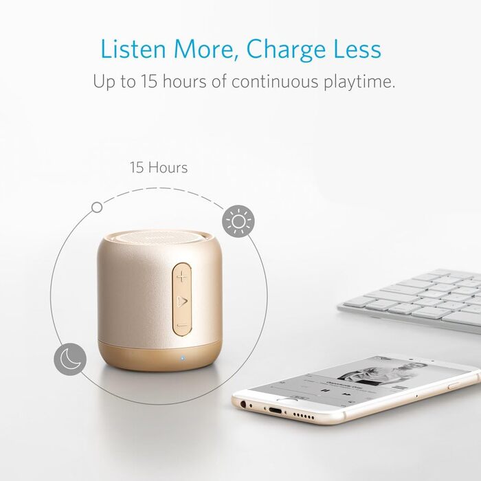 Портативна Bluetooth колонка Anker Soundcore Mini з FM радіо, 15 годин роботи, 20 м радіус дії та потужним басом (золота)