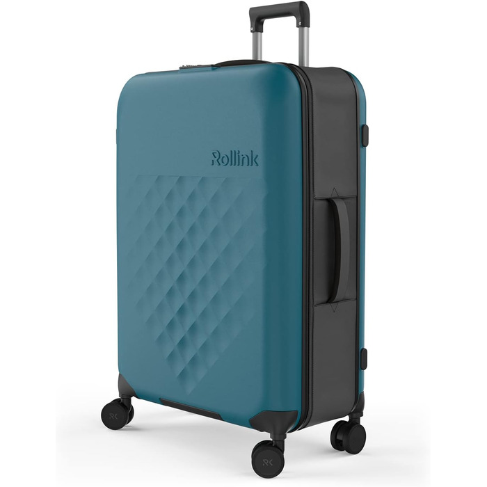 Чемодан Rollink Vega 360, 104L, 4 колеса, чорний, з інноваційним замком, міцний, екологічний (Carry-On, Deep Lagoon)