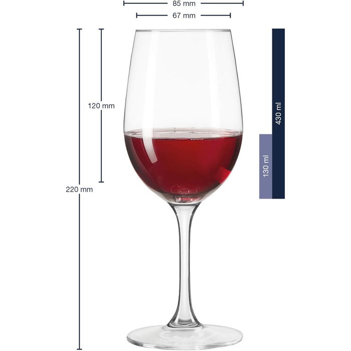 Leonardo Ciao+ Red Wine Glasses, Set of 6 Red Wine Goblets with Drawn Stem, Dishwasher-Safe Wine Glasses, 6 Pieces, 430 ml, 061448