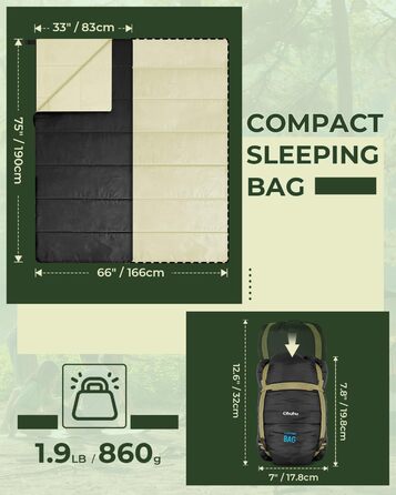 Ohuhu Lightweight Sleeping Bag - Compact & Ultralight (900g) Summer Sleeping Bag for Camping, Travel, Festivals - Indoor/Outdoor Use - Black