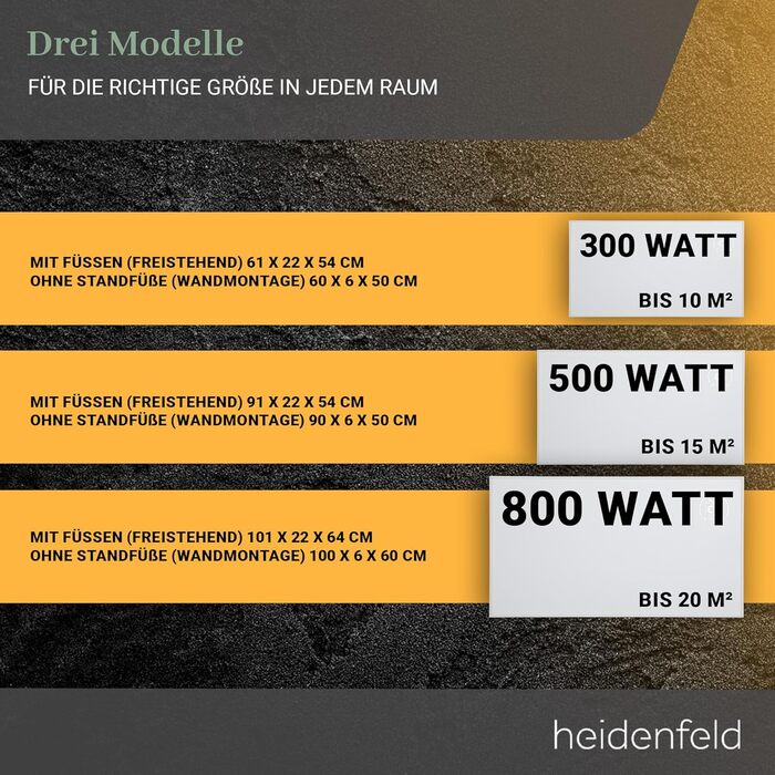 Heidenfeld Infrared Heater HF-HP140 | 300 Watts up to 10 m² | 3-in-1 Control via App | Remote Control | Touch Panel | Mobile Electric Heater | Infrared Heater with Thermostat (HF-HP140 300 Watts)