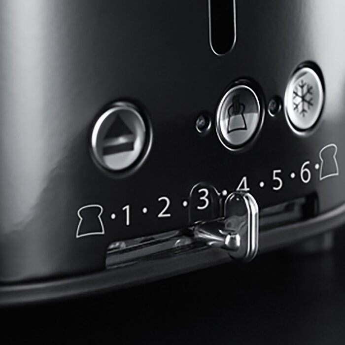 Russell Hobbs Toaster [for 2 slices] Retro Stainless Steel Black (Retro-style countdown display, including bread roll attachment, 6 browning levels + defrost & reheat function, 1300W) Vintage 21681-56