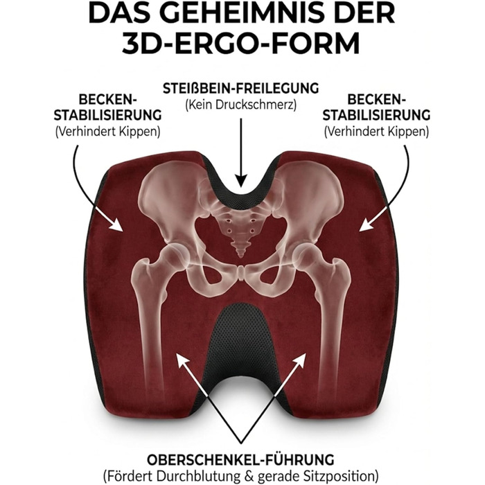 Ортопедична подушка для сидіння Formwerk NRW - Преміум ергономічна подушка для офісу та авто з 3D Memory Foam, сертифікат OEKO-TEX-100 (60-100 кг), червона