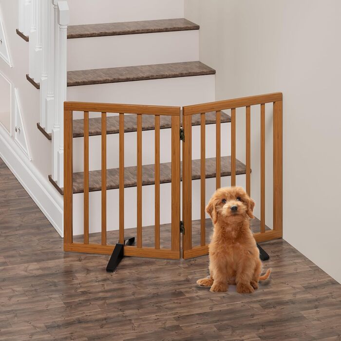 Перегородка для собак з бамбука, розкладна, для дверей, 3 панелі (білий). Металеві ніжки, для дому, роздільник простору. Ширина 55' та 37'