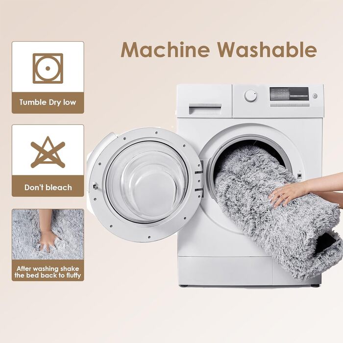 М'яке ліжко для собак EHEYCIGA, 60x45 см, сіре, з довгим плюшем, неслизьке, для маленьких собак