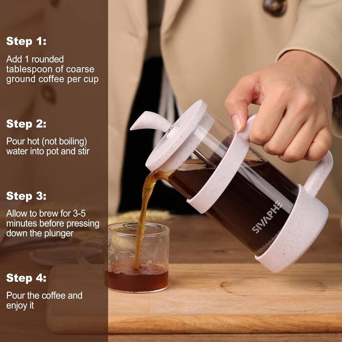 Френч-прес Sivaphe для кави, 350 мл, білий, з тришаровим фільтром