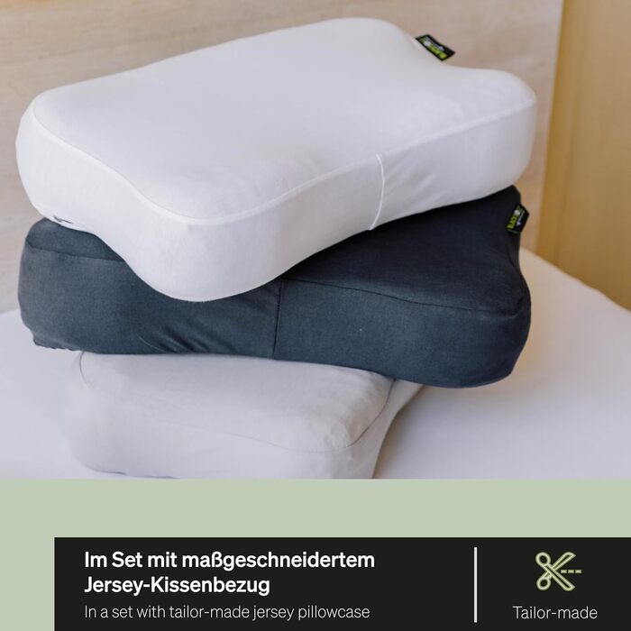 BLACKROLL® Recovery Pillow Set Jersey, orthopedic cervical pillow for the upper cervical spine made from memory foam - Made in Germany Pillow + light gray pillowcase