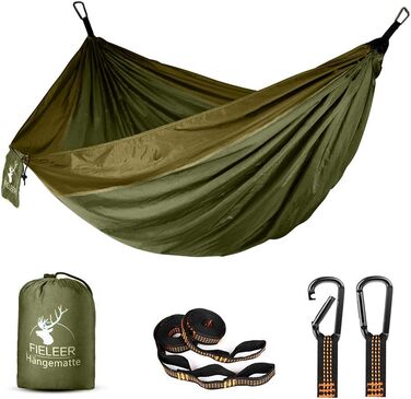 Легка туристична гамак для кемпінгу | Міцна, з карабінами та ременями, 275x140 см, 300 кг, нейлон, для відпочинку на природі та вдома