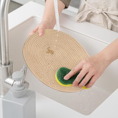 Fanquare Oval Woven Placemats Set of 6 Beige Cotton Rope Braided Placemats Heat-Resistant Washable Non-Slip Table Mats for Kitchen Dining Table, Home Decoration 30x40cm