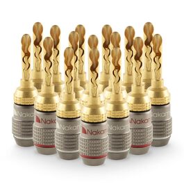 Бананові роз'єми Nakamichi FanLock Excel-Serie, позолочені 24K BFA, для акустичних кабелів 10-18 AWG, 4 мм, для Hi-Fi стерео та домашнього кінотеатру (16 шт / 8 пар)