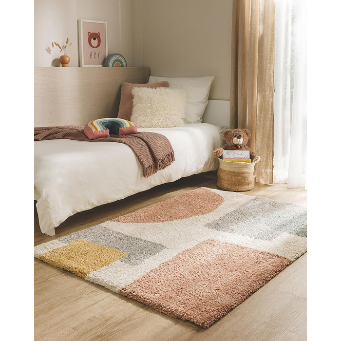 benuta Listening Kids Rug Gobi - Acrylic Fiber - Rectangular & in Style: Geometric, Hygge & Cozy, Scandi Living - Easy to Care For for Living Room Bedroom, Multicolor, 120x170 cm 120 x 170 cm (Rectangular) Multicolor