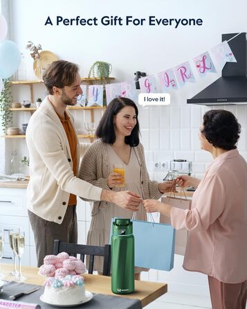 Пляшка для води BOOST Smart з нагадуванням та трекером, 946 мл, нержавіюча сталь, вакуумна ізоляція, зелений смарагд, BPA-Free, широка горловина для школи, спортзалу, офісу, ідеальний подарунок на День Матері