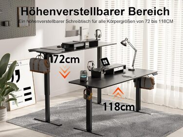 Electric Standing Desk with Drawers | Adjustable Height Desk with Monitor Stand & Phone Holder for Home Office & Office | 120x60cm Black