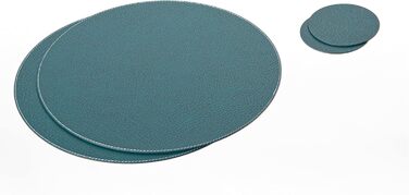 Nikalaz Placemats and Coasters made of Recycled Leather, Table Sets, 2 Piece Table Mats, Placemats 33 cm (Crocodile Embossing) (Petrol Green)