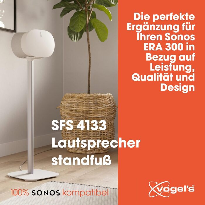 Стійка Vogel's SFS 4113 для Sonos ERA 100: надійна та стильна | Білий колір | З прихованням кабелів | Сертифікат TÜV