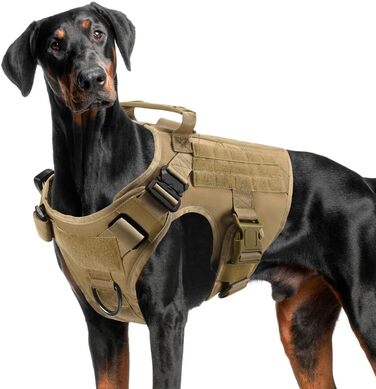 FeimaX Tactical Dog Harness with Handle Military Net Working Tactical Dog Vest Chest Harness for Large Dogs No Pull Adjustable Vest for Walks Training (Brown, S) Brown S